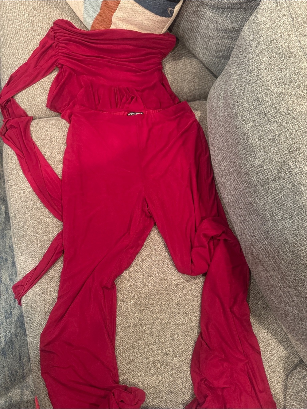 Fashion Nova Women's Two-Piece Red Jumpsuit Set